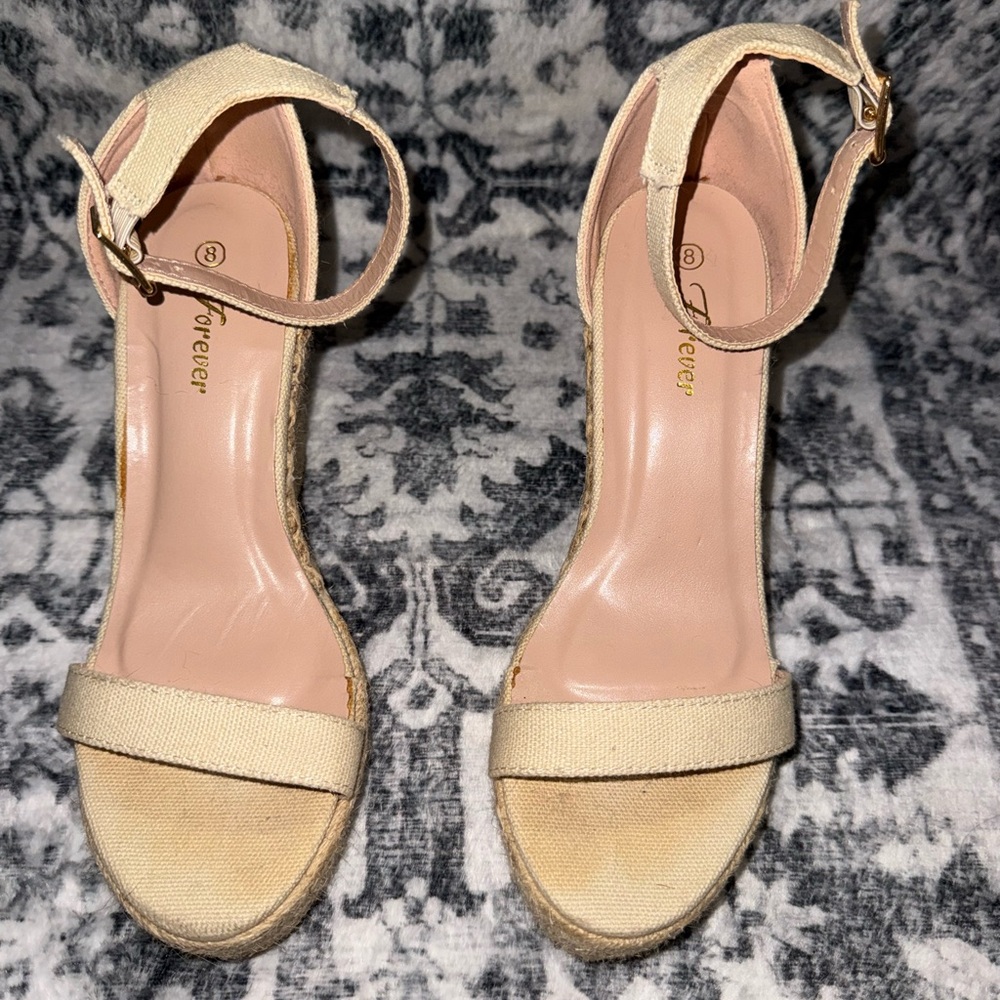 Forever Beige Canvas Ankle-Strap Platform Sandals